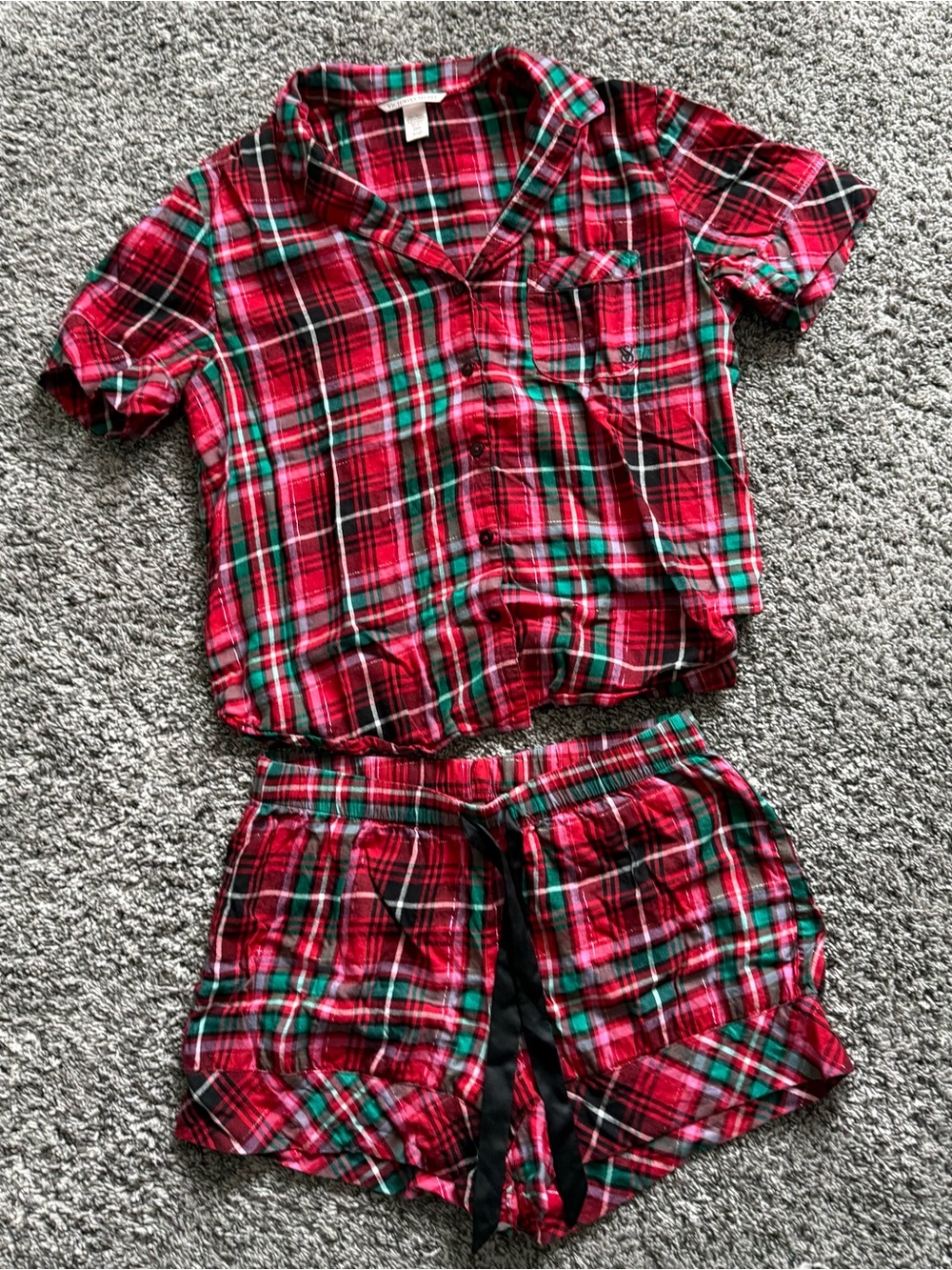 Victoria's Secret Red and Green Plaid Short Pajama Set